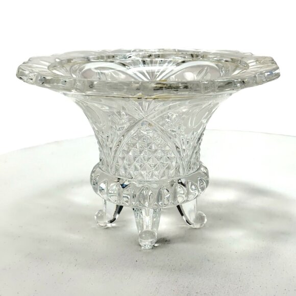 Vintage Footed Etched Glass Vase/Candy Dish With Floral Design 4" H x 6" W - Picture 5 of 7